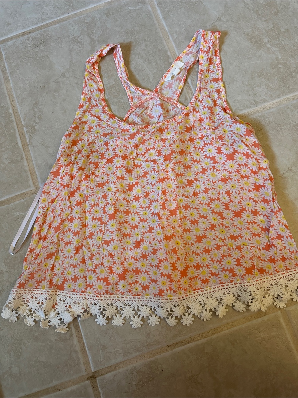 mine Pink Daisy Print Tank with Lace Trim